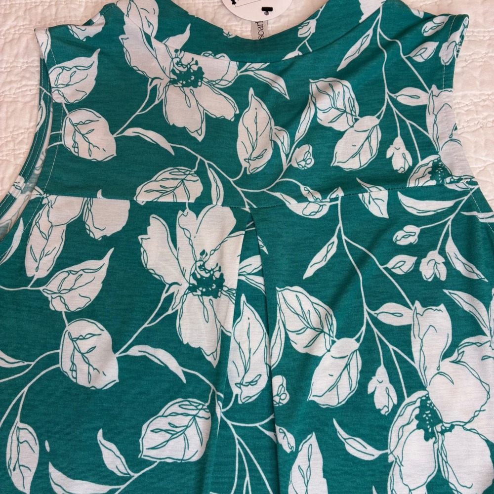 NEW Dear Scarlett Teal Floral Sleeveless Top Split V-Neck Blouse Women M cottage - Picture 10 of 10